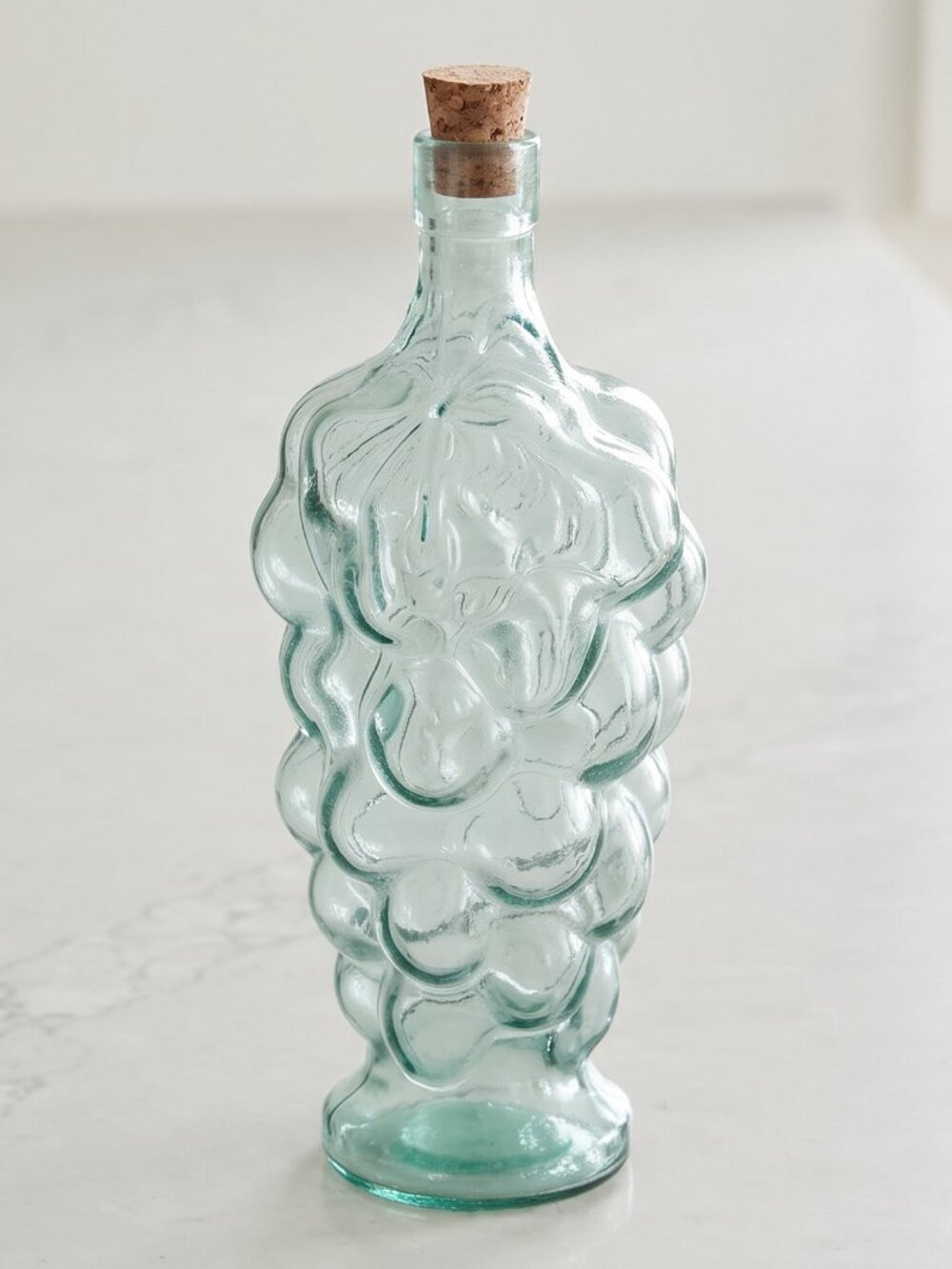 Vintage Green Art Glass Grape Cluster Decanter Bottle Stopper 10" Tall 4" Body